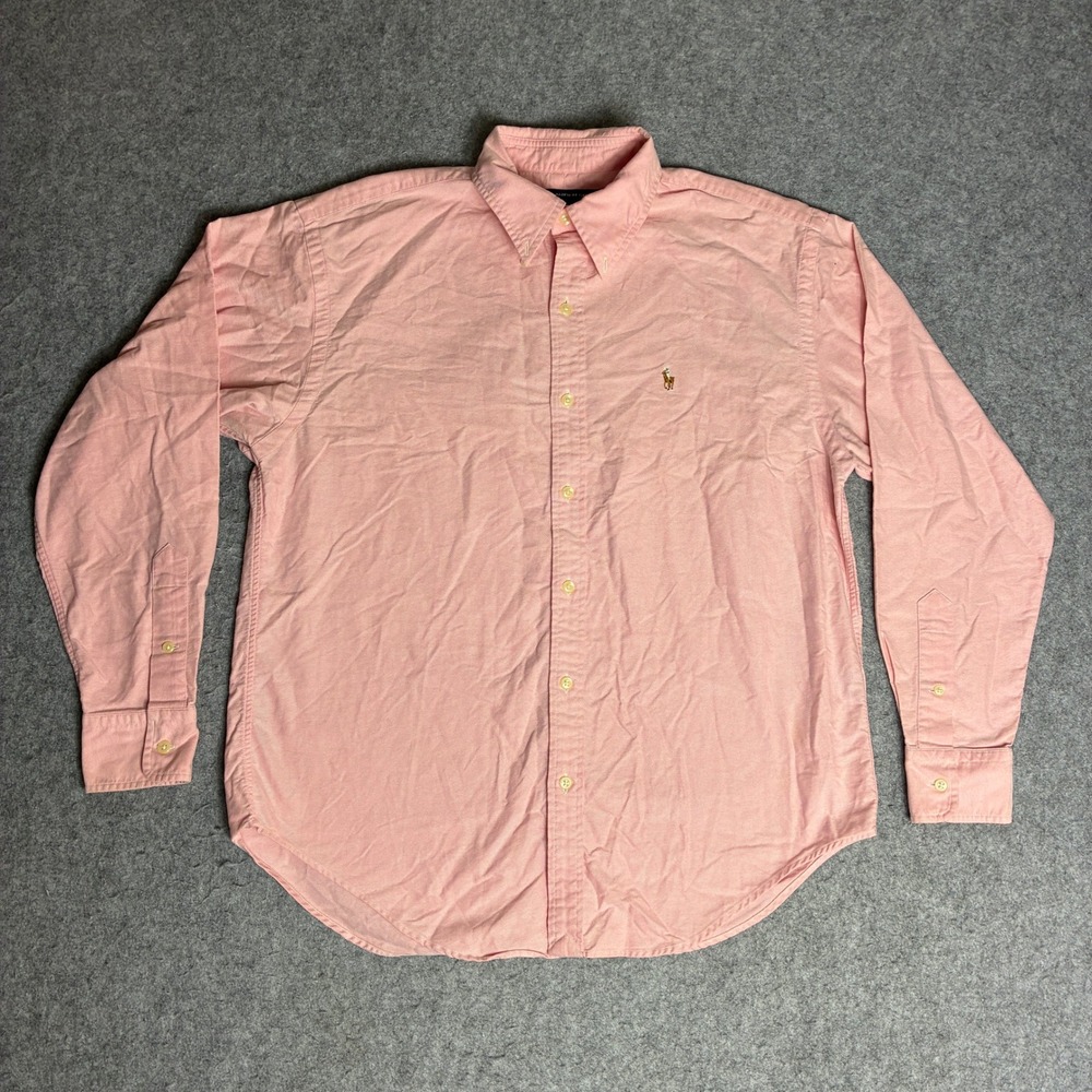 Ralph Lauren Sport Button Down Mens 10 Pink Excellent Oxford Cotton Long Sleeve